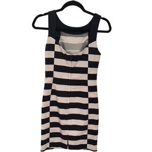 Navy  and Cream Striped Sleeveless Mini Dress Scoop Neck Low Back Cocktail